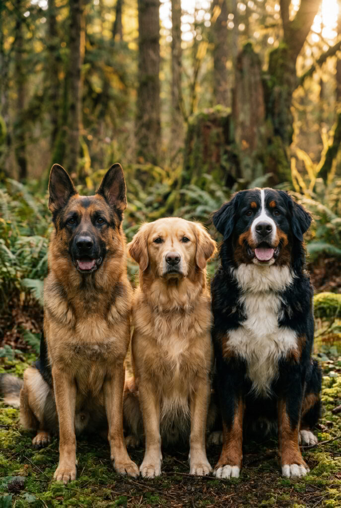 Drei große Hunde im Wald Drei große Hunde im Wald