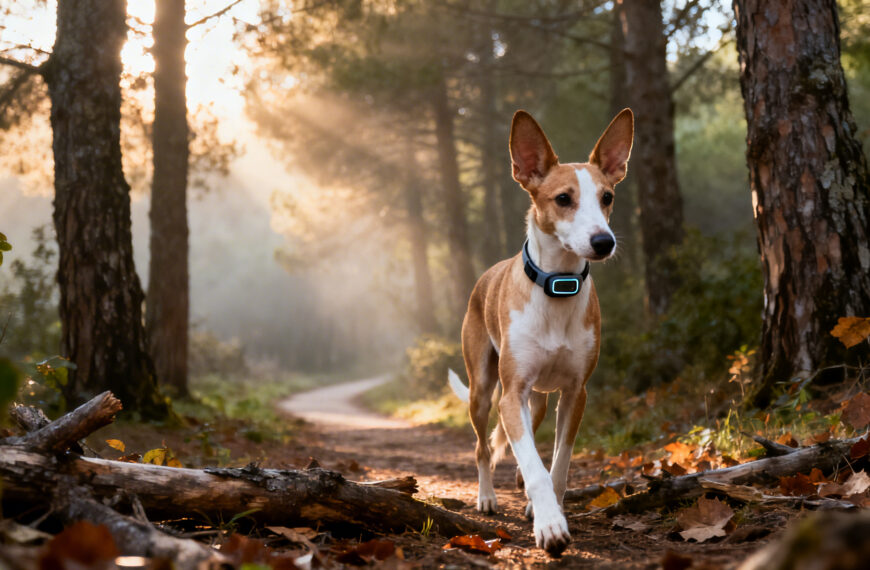 Ein Hund läuft alleine im Wald