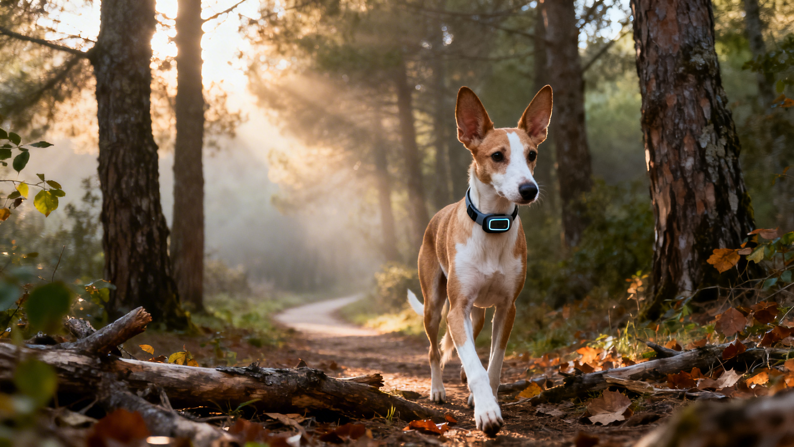 Ein Hund läuft alleine im Wald