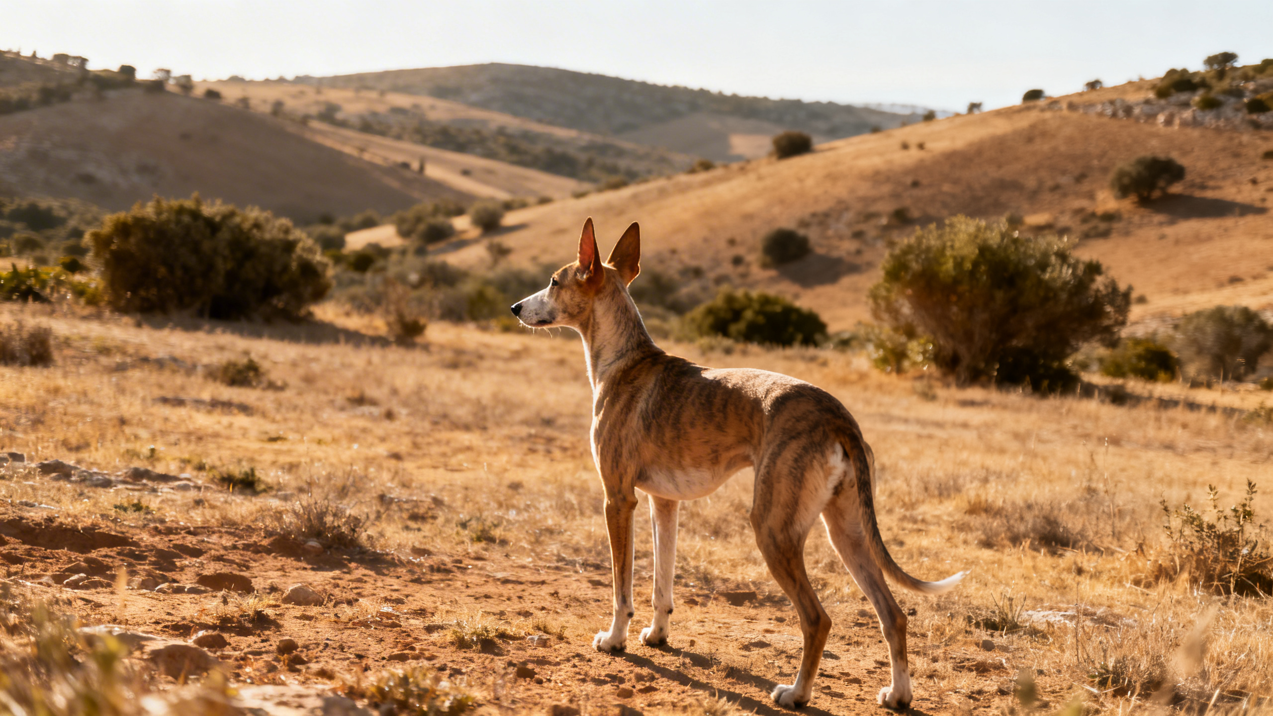 Ein Podenco Andaluz auf einen freien Feld