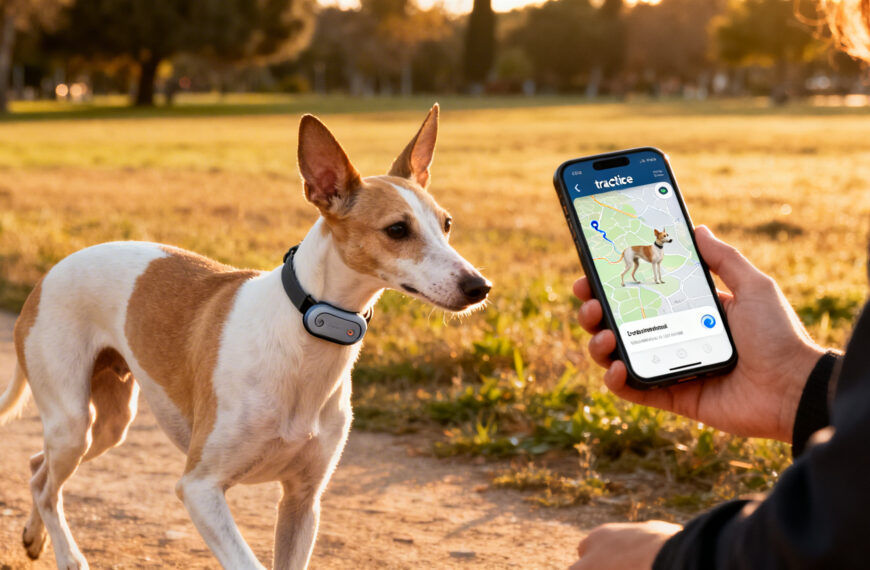 Frau mit GPS-Tracker und Hund