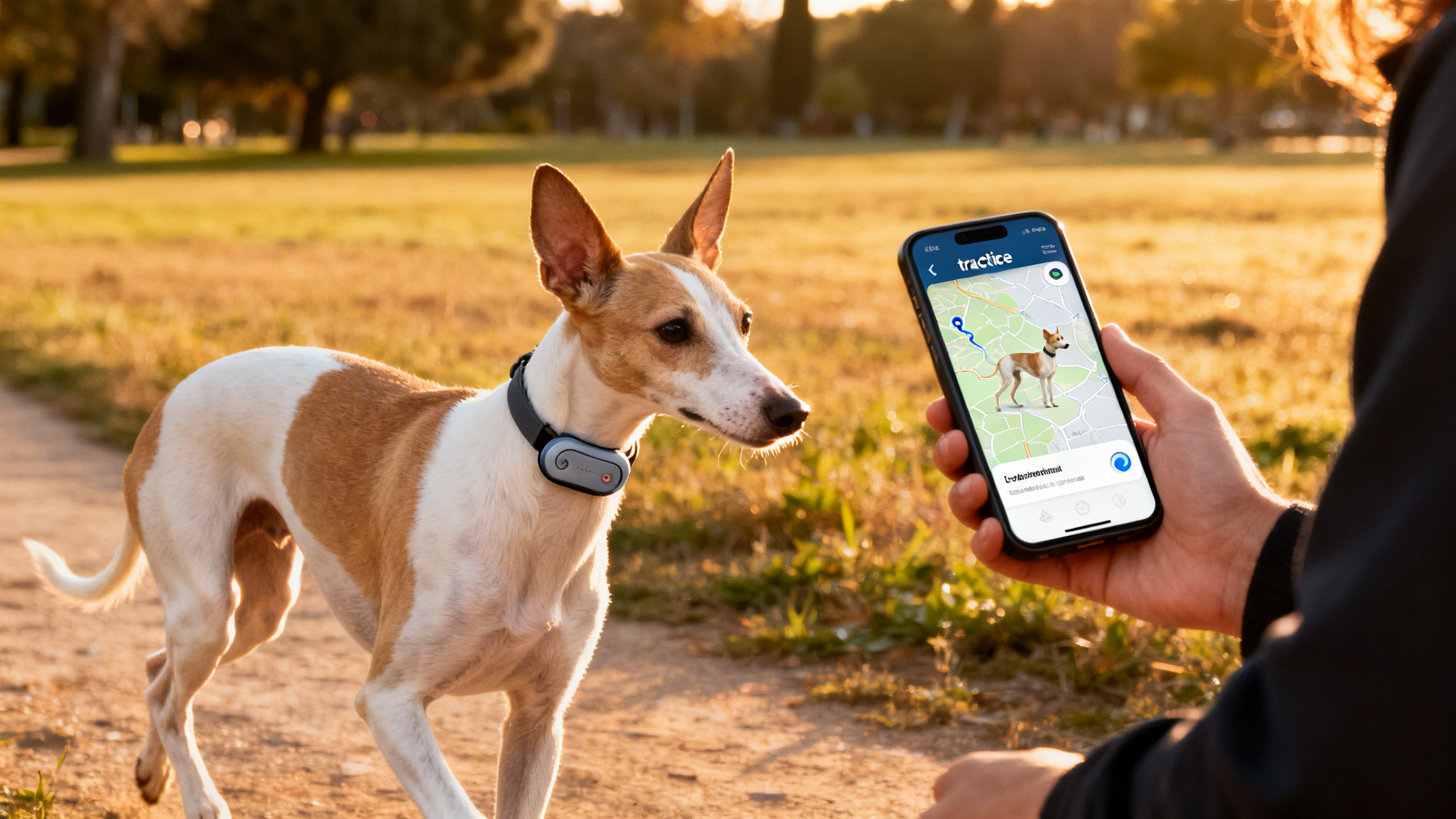 Frau mit GPS-Tracker und Hund