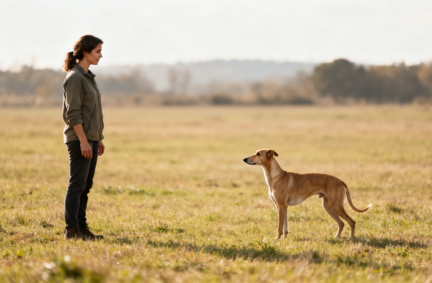 Frau übt mit Hund Impulskontrolle