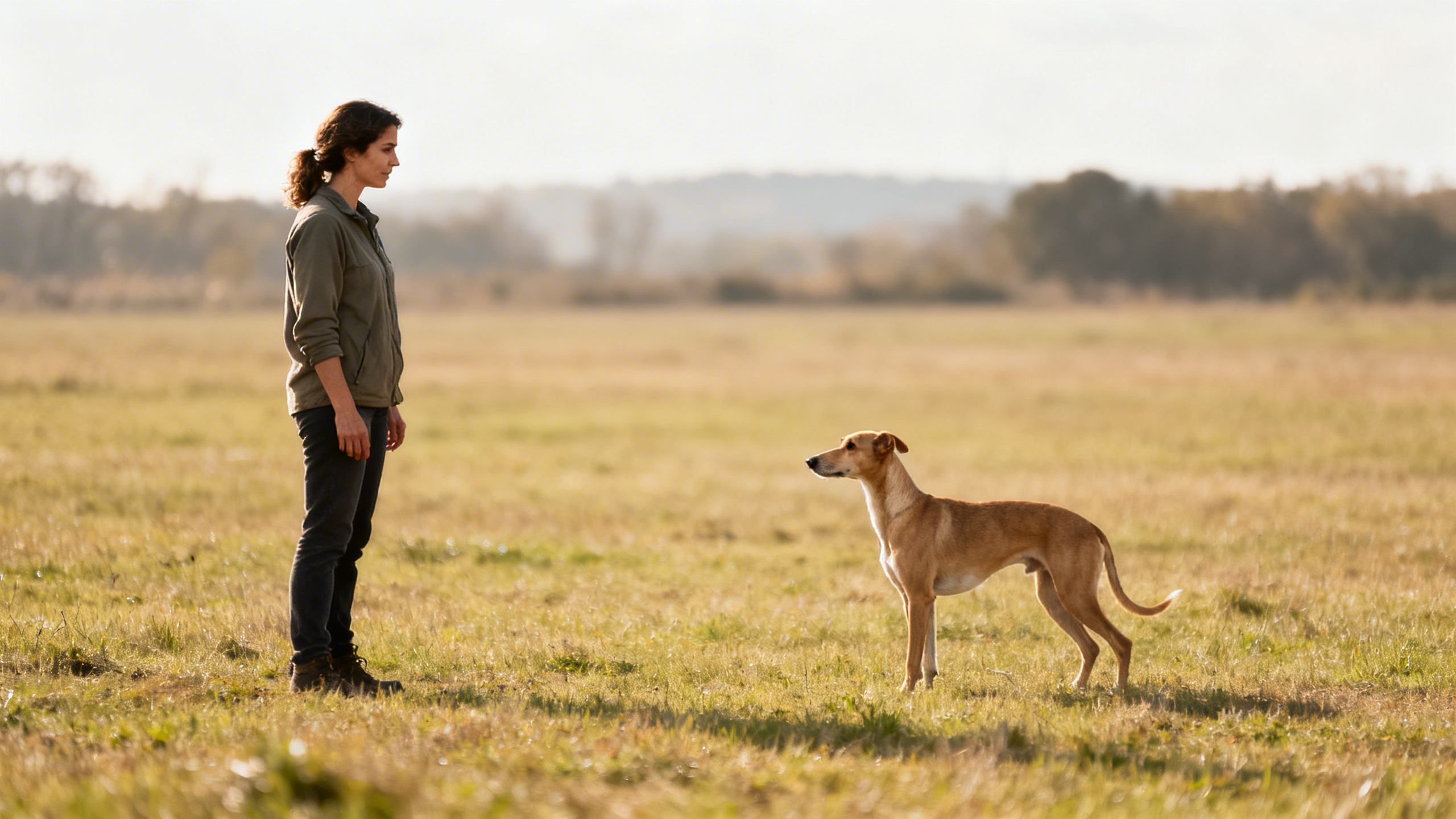 Frau übt mit Hund Impulskontrolle