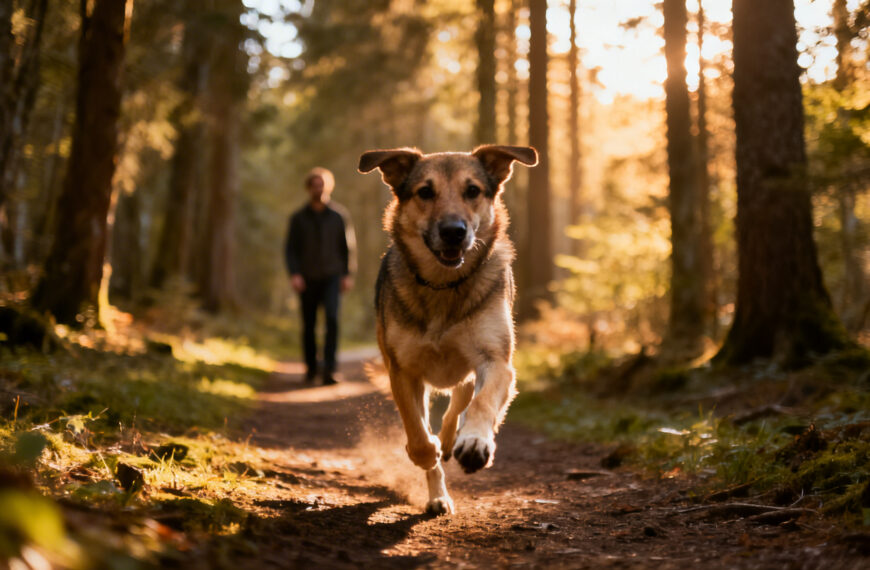 Hund läuft von Herrchen weg