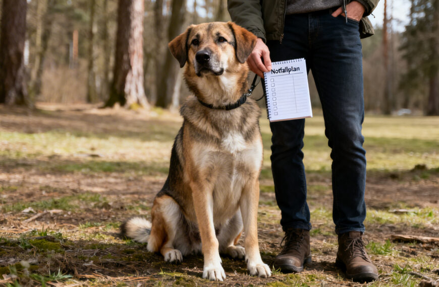Hund und Herrchen mit einem Notfallplan