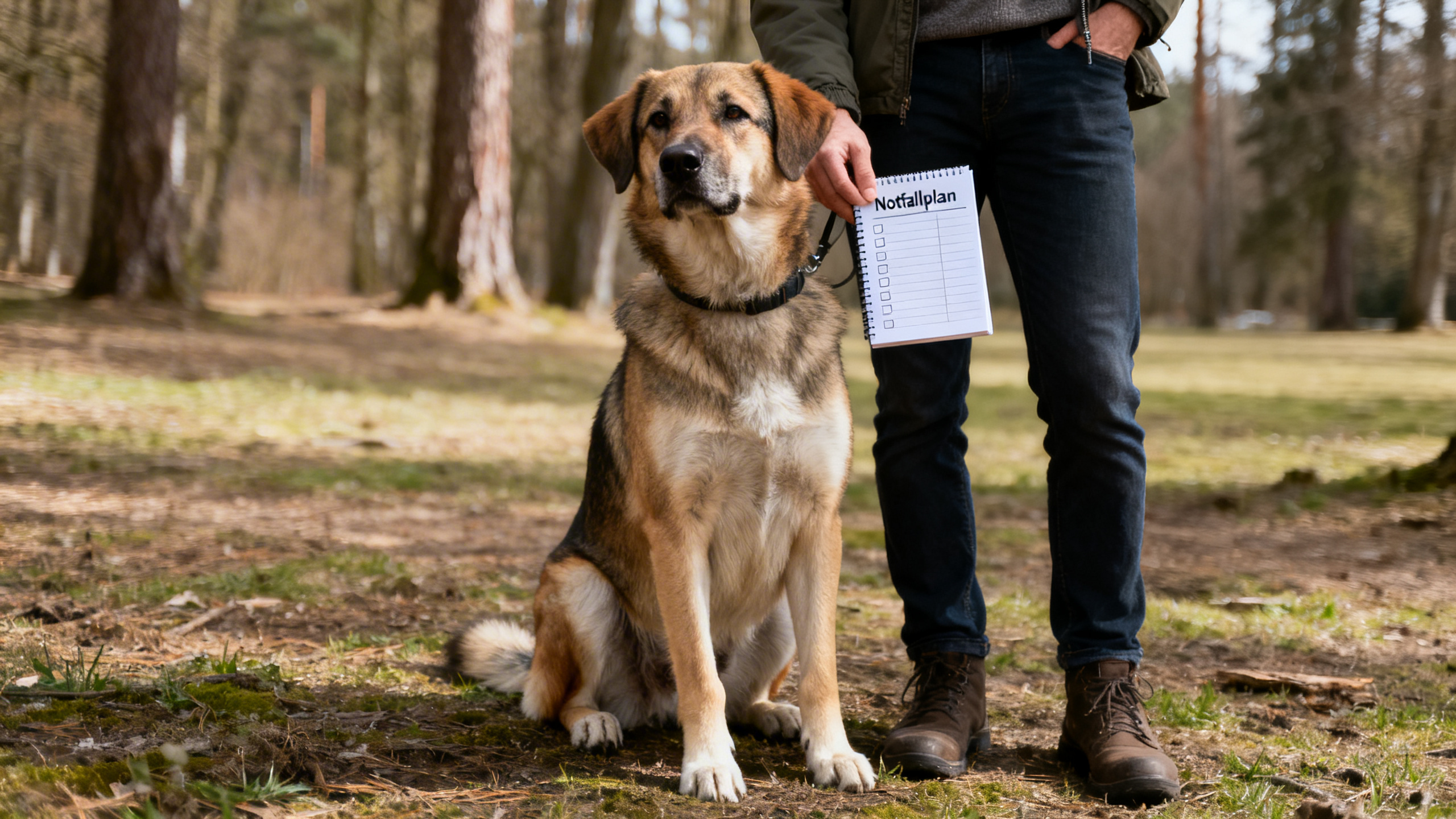 Hund und Herrchen mit einem Notfallplan
