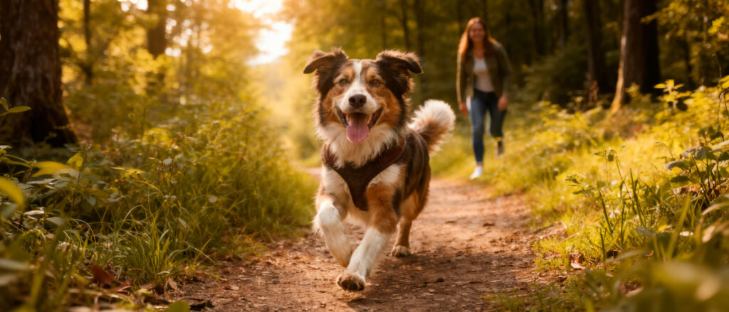 Kleiner Hund im Freilauf Neu