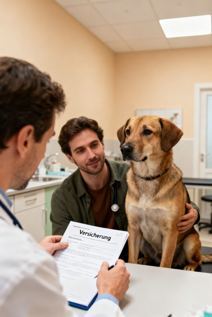 Mann mit Hund beim Tierarzt