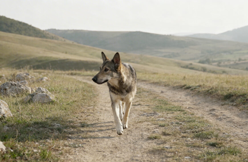 Schäferhund auf einem Feldweg