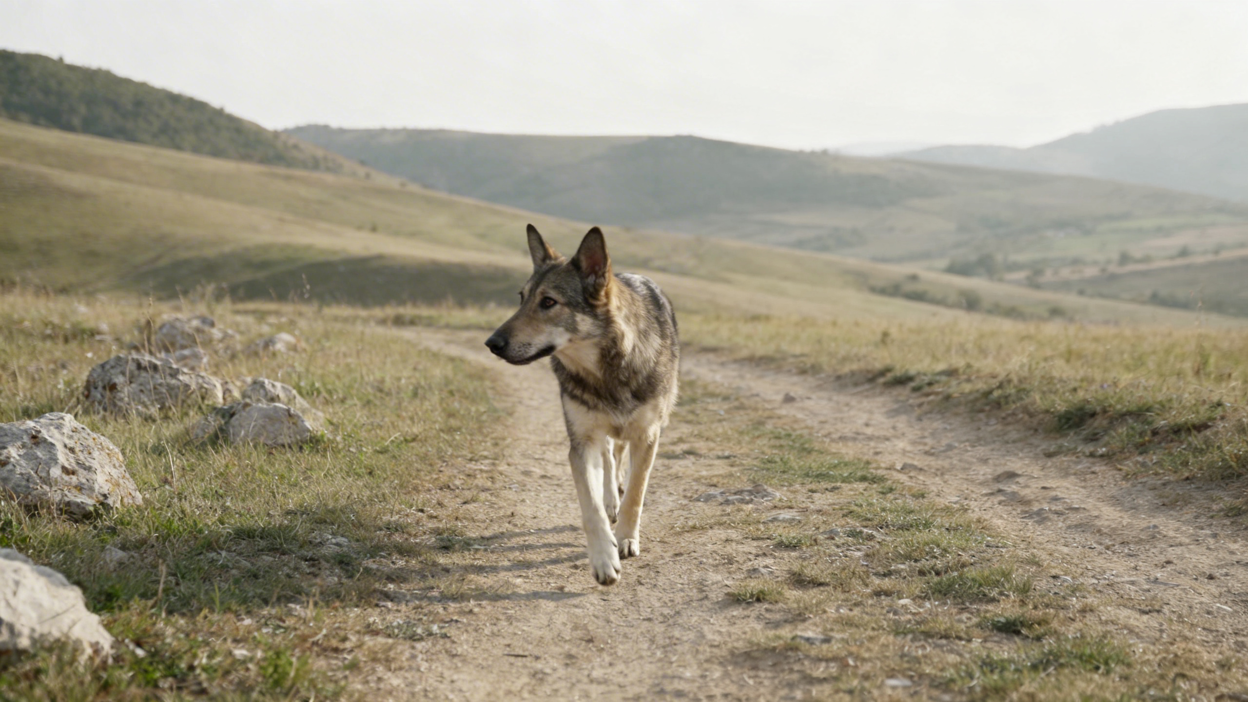 Schäferhund auf einem Feldweg