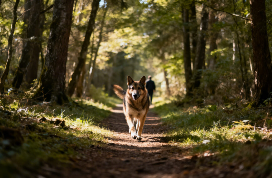 Schäferhund läuft allein im Wald