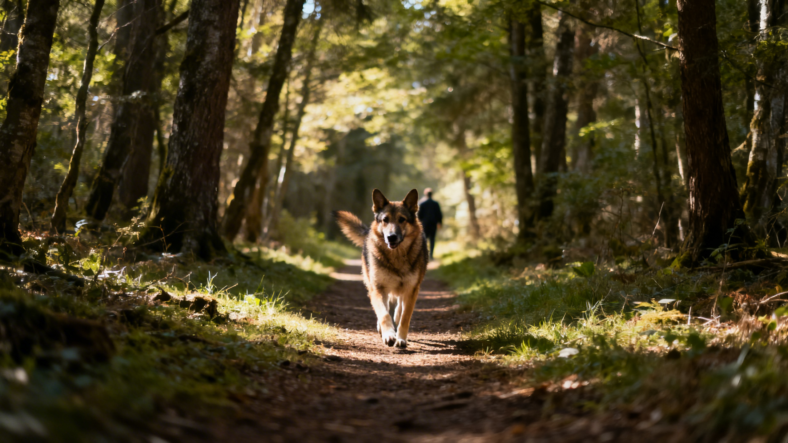 Schäferhund läuft allein im Wald