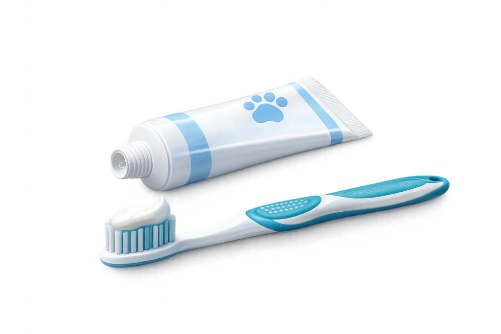 Hundezahnpasta und Zahnbürste